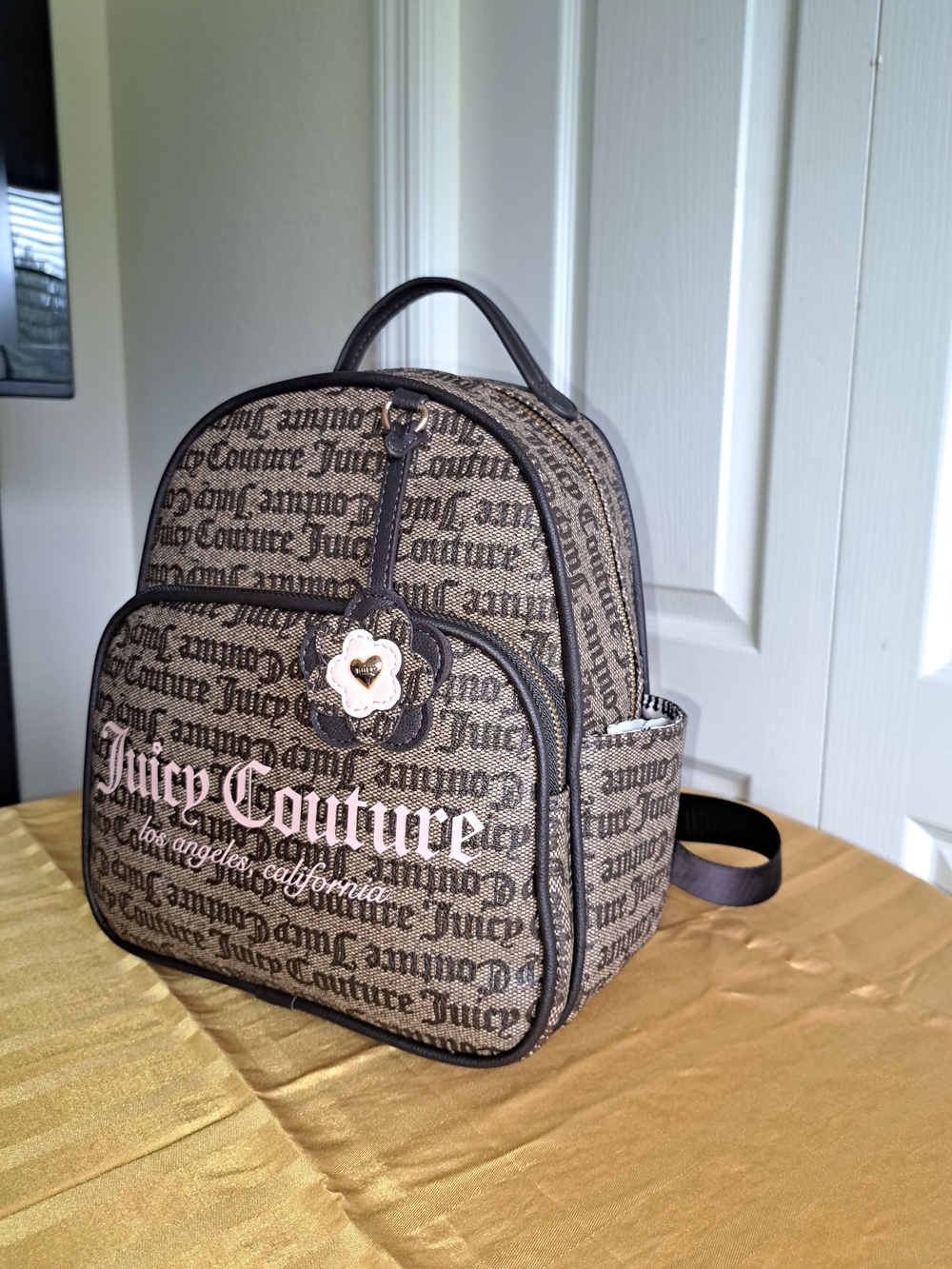 Juicy Couture Brown Logo Mini Backpack - Pink Accent